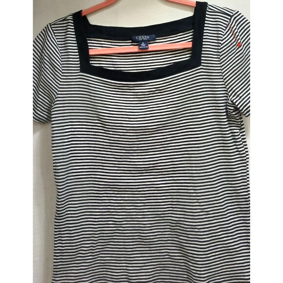 Chaps Women's Small Striped Square Neck Top Y2K Grunge Preppy 100% Cotton EUC - Picture 3 of 4